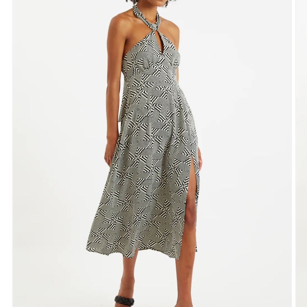 Louche Geri 60’s Patchwork Tie Neck Halter Midi Dress